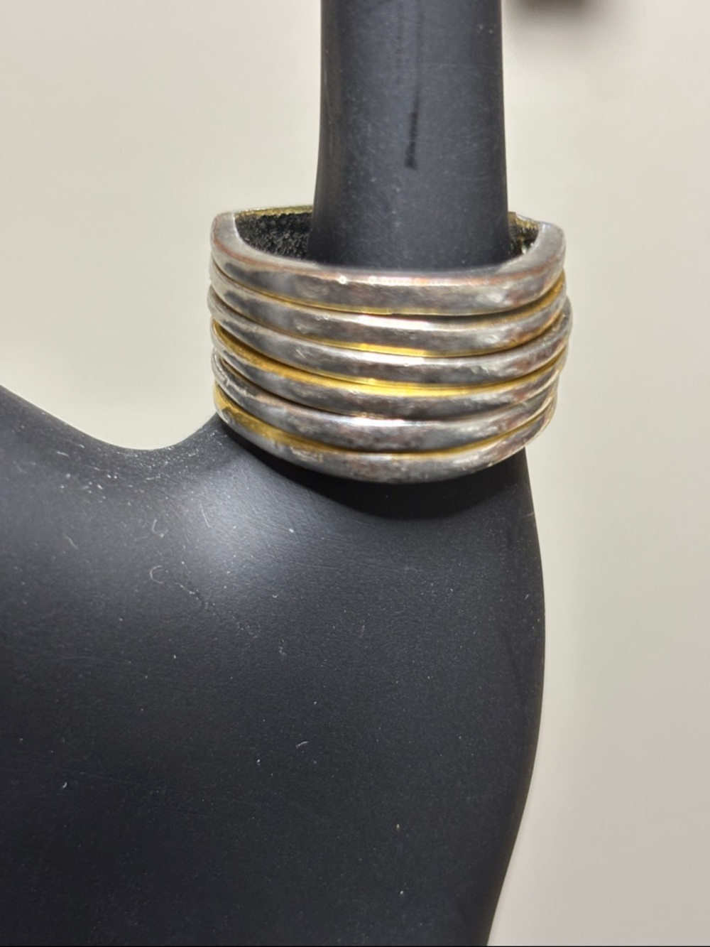 Two Tone Wavy Fashion Ring Signed LS 8 1/2